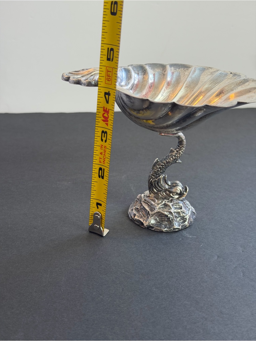 Antique English EP Copper Silver Plate Shell Salt Cellar Fish Stem Compote - Picture 11 of 13
